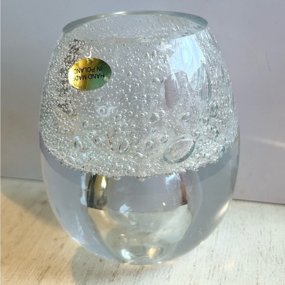 Handmade Polish Art Glass Bubble Candle Holder Clear Votive Modern Decor - Picture 6 of 10